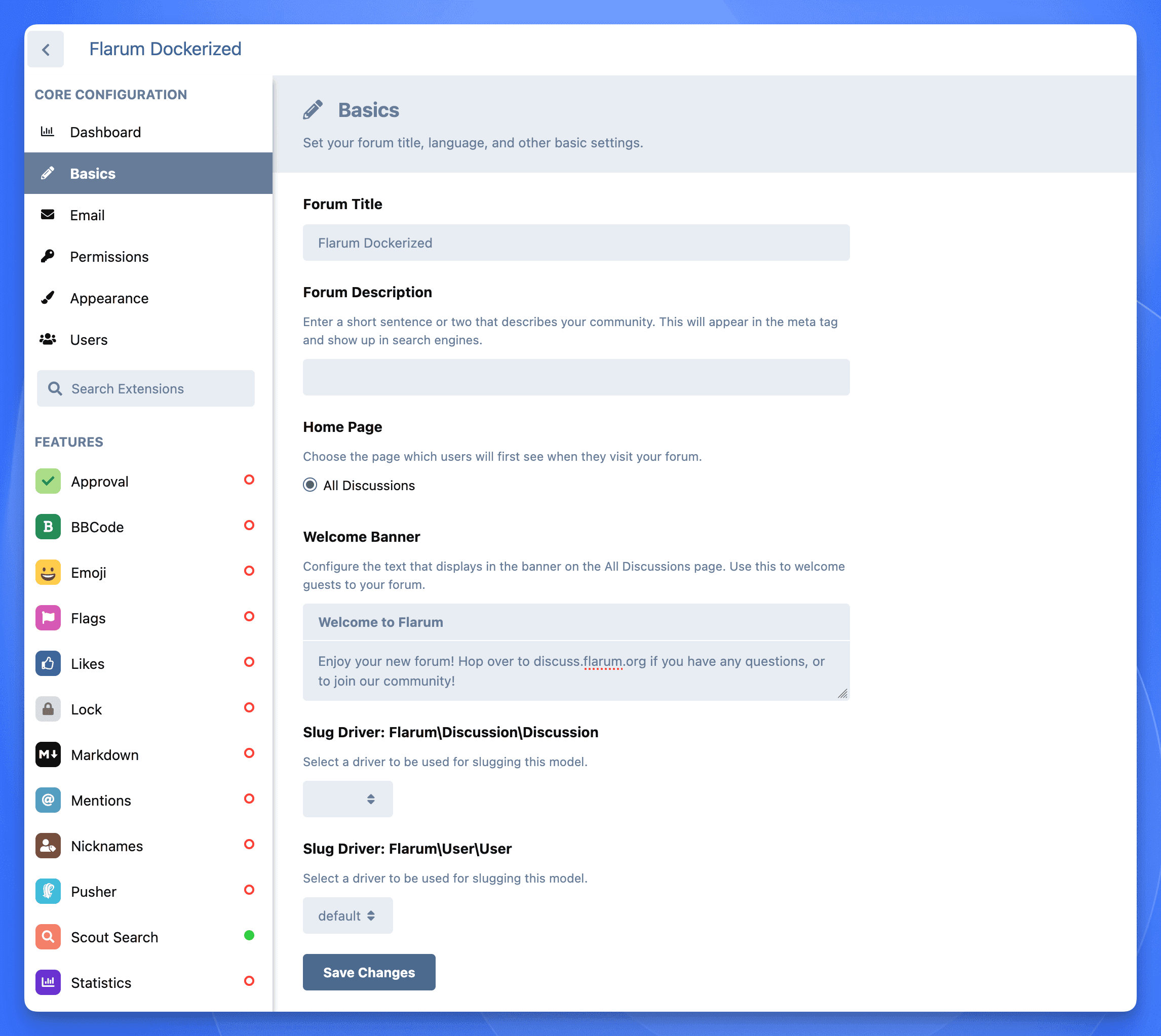 Flarum Basics Settings